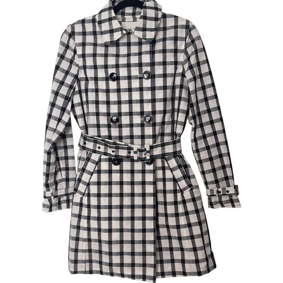 Jane Post Taffeta Buffalo Check Double Breasted Trench Rain Coat (XS) - Picture 4 of 14